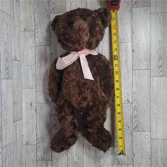 SKM Enterprises Bear W/ Pink Bow 18" Brown Furry Soft - Picture 10 of 10